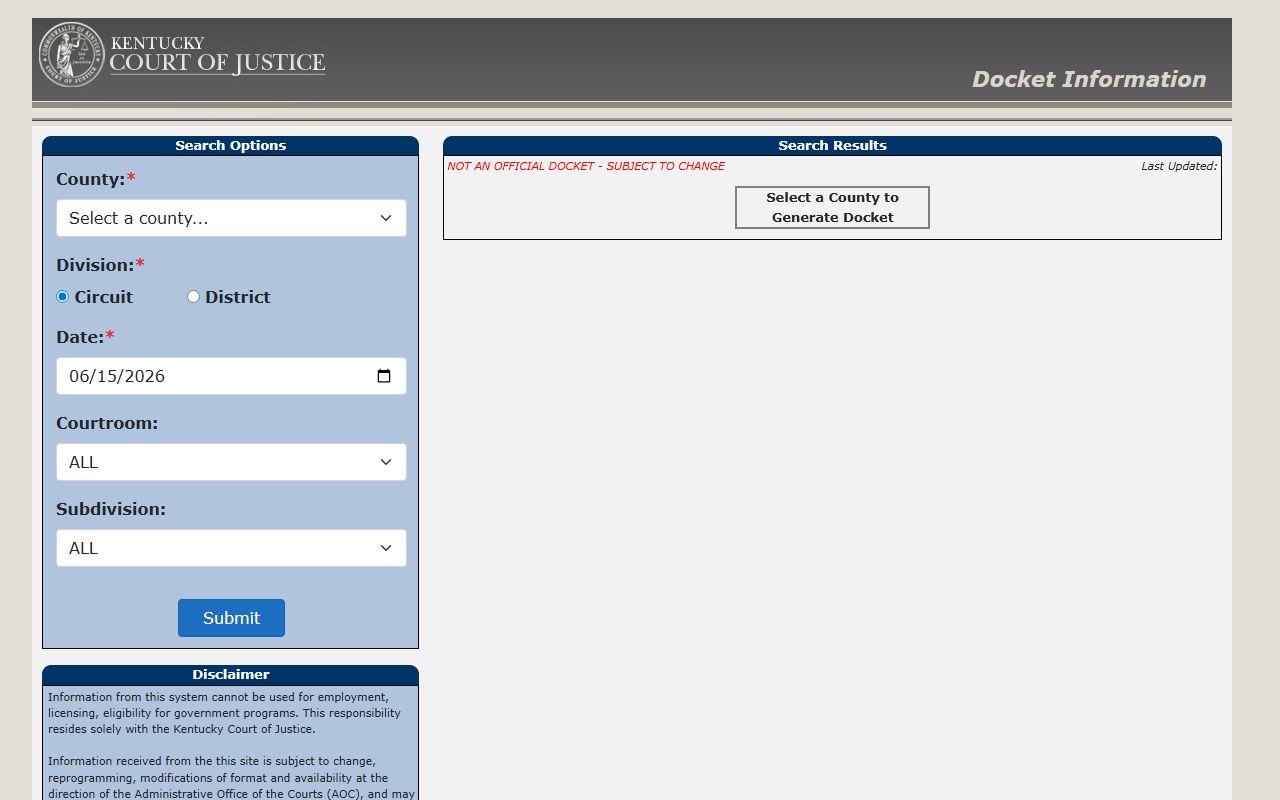 Washington County court records after arrest docket search fields